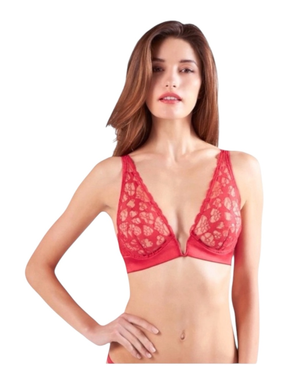 new Mimi Holliday ❤︎︎ Poison Ivy Deep V Plunge ❤︎︎ Heart Lace Bra ❤︎︎ Scarlet - Picture 14 of 16